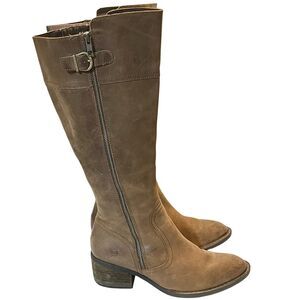 Born Fannar Boots Sz 10M WC Knee High Brown Leather Wide Calf Dual Zip